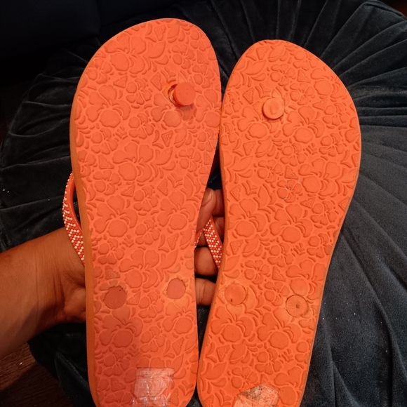 Roxy Orange Flip Flops with Rhinestone Straps - Picture 2 of 3